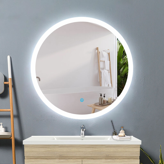Acezanble - Round Bathroom Mirrors with Lights,600mm Anti fog Touch Sensor,6000K Cool White led Light,Wall Mounted,IP44 Dustproof Waterproof-3cm Edge