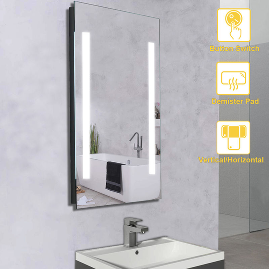 NRG - Illuminated led Bathroom Mirrors with Switch Button Demister Pad + Cool Horizontal & Vertical 500x700mm