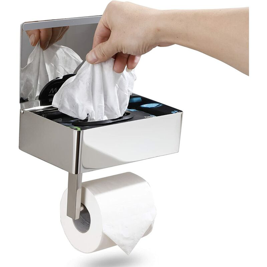 Matte Black Designer Toilet Paper Holder with Shelf, Disposable Wipes Dispenser and Bathroom Storage - Keep Your Wipes Out of Sight - Wall Mounted