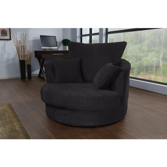 Logan Swivel Chair/Armchair Fabric Jumbo Cord Black - Black