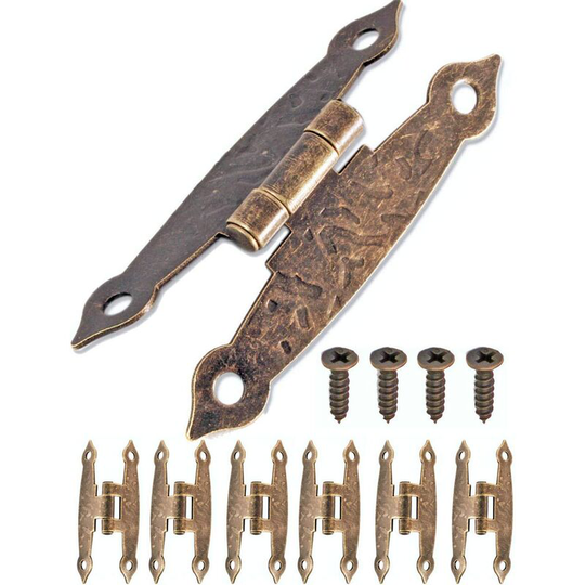 Set of 6 Antique Hinges, Bronze Design for Cabinets, Cupboard Doors, Chests, Boxes, Tins, Retro Style 65 x 34 mm