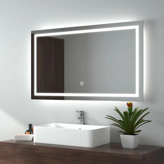 Bathroom Mirror with Lights 600 x 1000 mm, Bathroom led Mirror with Touch Control + Demister Pad - 600x1000mm/Touch+Demister - Emke