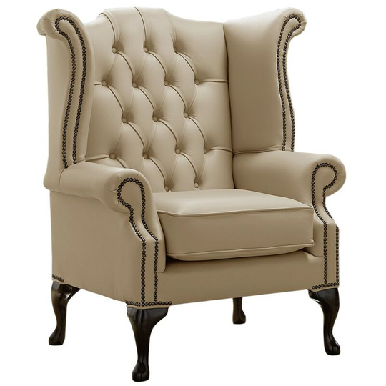 Chesterfield Queen Anne High Back Wing Chair Shelly Basket Leather