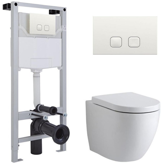 Milano - Irwell - Modern Bathroom Wall Hung Round Rimless Toilet wc with Tall Wall Frame Cistern and Square White Flush Plate