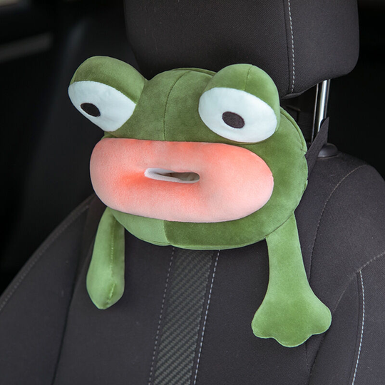 Sunflowergb - Tissue Box for Car, Cartoon Plush Frog Shaped Tissue Box, Soft Paper Towel Holder with Hanging Drawers Cute Tissue Box for Car, Home,