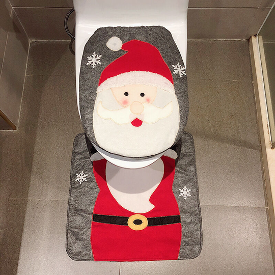 Christmas Snowman Santa Deer Toilet Seat Cover and Rug Set Red Christmas Decorations Bathroom (Elderly people Style 2)