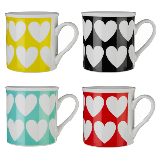 Heart Design 4 Piece Mug Set
