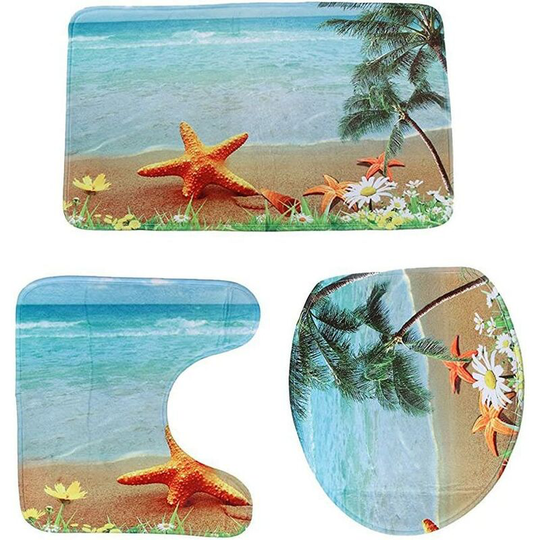 BR-Life Bath Mat Three Piece Non-Slip Set Bathroom Toilet Contour Rug Covers Toilet Seat Cover