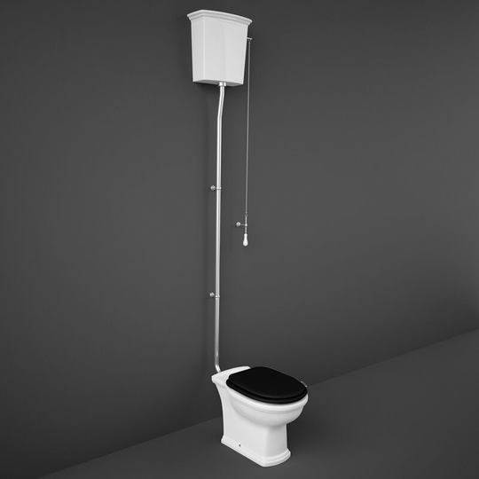Rak Washington High Level Toilet with Horizontal Outlet - Black Soft Close Wood Seat
