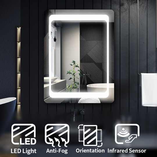 Anti-Fog Mirror Aluminium Framed Illuminated Bathroom Mirror 800x600mm Mirror with Infrared Sensor - Elegant