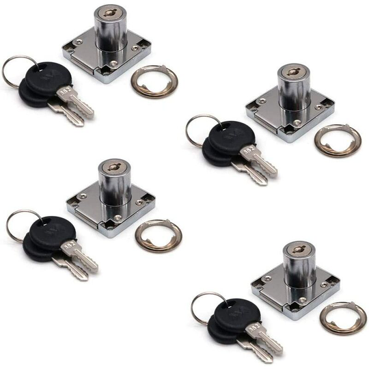 Set of 4 Cupboard & Drawer Locks with 2 Keys, Furniture Lock Cylinder, Zinc Alloy Cam Lock for Door Cabinet Cupboard Drawer Mailbox (22mm) Large