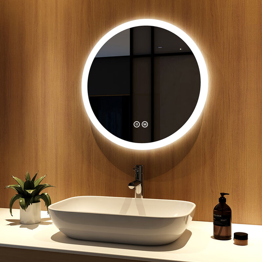 Led Round Bathroom Mirror ф60cm with Touch, Anti-fog + Three-color Light, Illuminated Makeup Mirror - ф60cm | Touch + Demister + 3 light colors