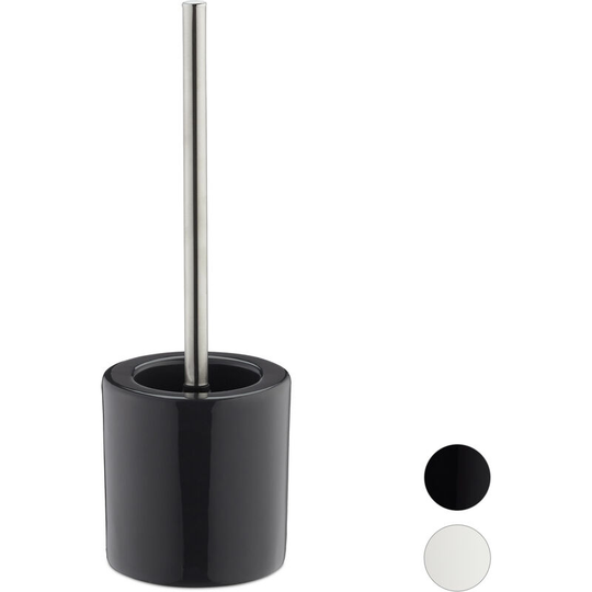 Bathroom & Toilet Accessory Set, Brush Holder, Brush Head, Bath Set, HxD 38.5 x 12.5 cm, Silver - Relaxdays