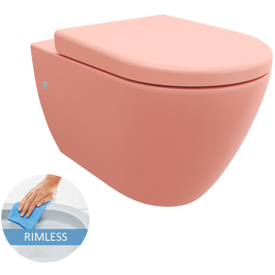 LIVEA Bello Hanging toilet bowl without rim + soft-close seat, Pastel Pink (PinkBello)