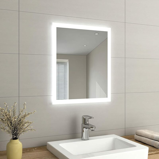 Emke - led Small Bathroom Mirror 500x600mm, Wall Mounted Bathroom / Bedroom Vanity Mirror with led Lights | Demister Pad, Easy Control Smart Mirror