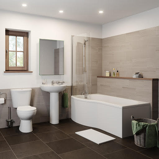 Essentials Bathroom Suite with P Shape Shower Bath & Screen - Left Hand 1700mm