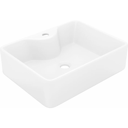 Ceramic Bathroom Sink Basin with Faucet Hole White Square vidaXL - White