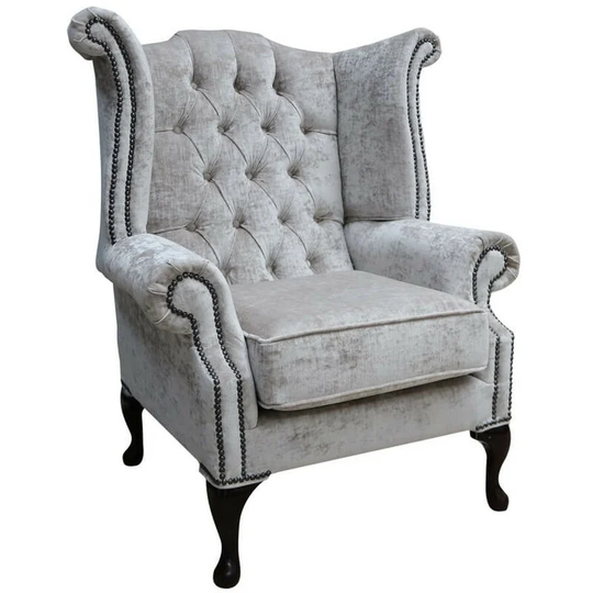 Chesterfield Queen Anne High Back Wing Chair Modena Hessian Velvet