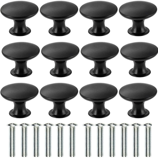 Sunflowergb - Set of 12 Vintage Antique Brass Drawer Knobs 30mm Diameter for Cabinet Drawer (Black)