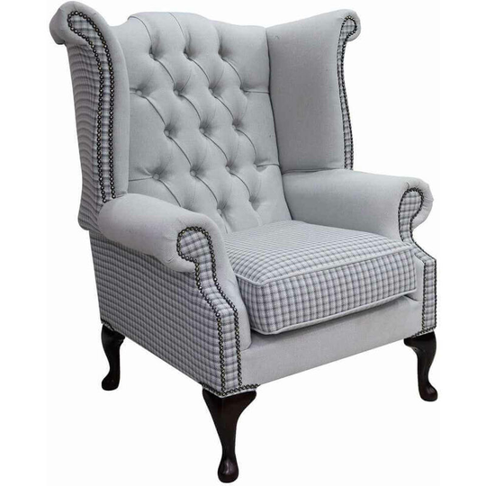 Chesterfield Queen Anne High Back Wing Chair Quattro Sky Fabric