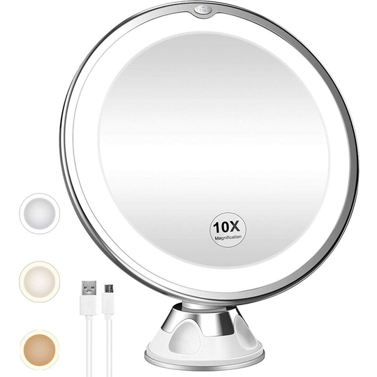 10X Magnification Illuminated Makeup Mirror, Rechargeable, 360 ° Rotation, Wireless Portable Cosmetic Mirror with Suction Cup with Powerful Closure
