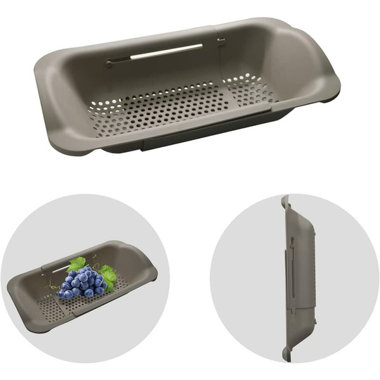 Cooking drain basket, retractable plastic sink drain holder, Cleaning sink drain basket for storage and dishwashing fruit vegetables (gray)