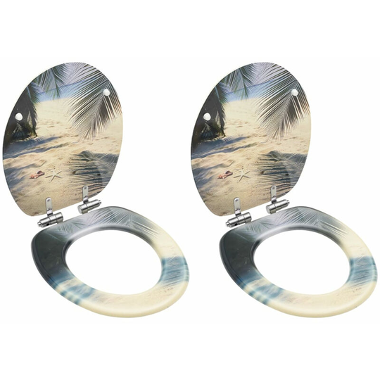Wc Toilet Seats with Soft Close Lid 2 pcs mdf Beach Design