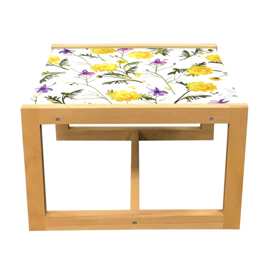 Floral Coffee Table, Cota Tinctorias On Branches Composed With A Paintbrush, Acrylic Glass Center Table With Wooden Frame For Offices Dorms Mustard Mu