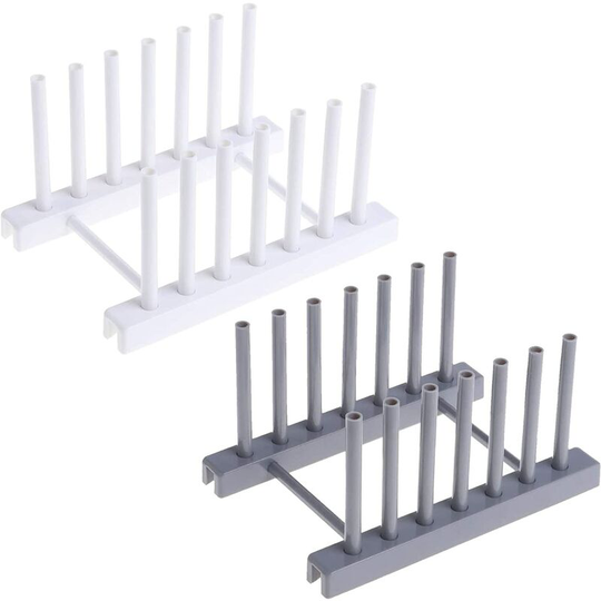 2 pcs dish drainer lid holder plastic dish drainer lid holder for plates, bowls, cups, pot lids, cutting boards, books, 6 shelves