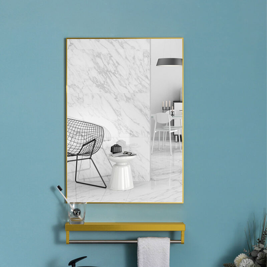 Livingandhome - Gold Wall Mirror for Bathroom Modern Rectangle Mirror