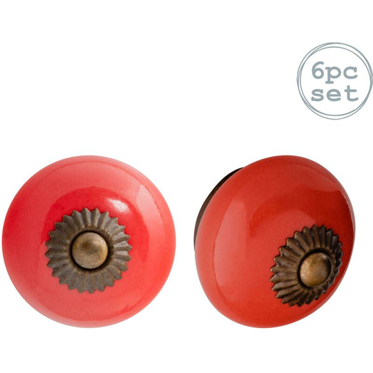 Round Ceramic Cabinet Knobs - Red - Pack of 12 - Nicola Spring