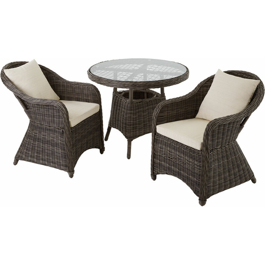 Rattan garden furniture set Zurich with 2 armchairs and table - garden tables and chairs, garden furniture set, outdoor table and chairs - grey - grey
