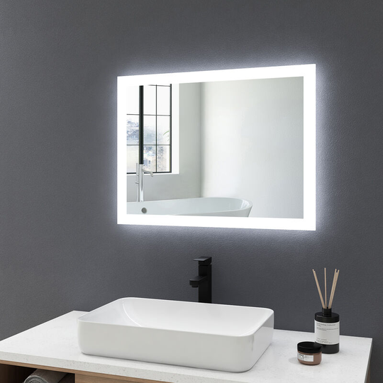 Led Illuminated Bathroom Mirror with Demister Pad 60x45cm, Mechanical Switch and Two light colors Wall Mounted Bathroom Mirrors - 60x45x3.5cm | +