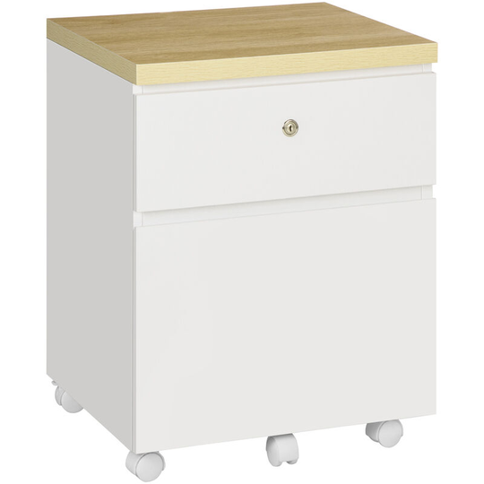Vinsetto - Mobile Filing Cabinet Lockable File Cabinet A4 Size w/ 2 Drawers White - White