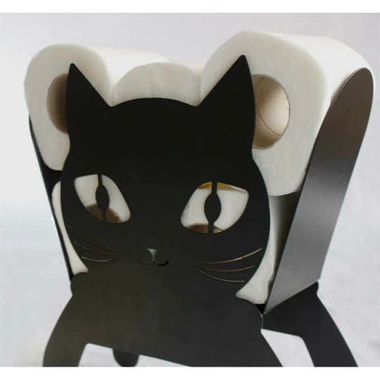 Novelty Black Cat Toilet Roll Holder Metal Bathroom Kitty Kitten Storage Loo Roll Stand Wall Mounted Free Standing Spacious Holds Up To 5 Rolls