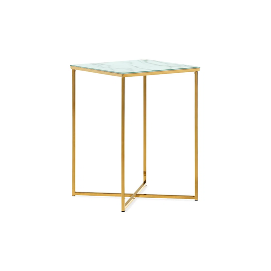 Duey Glass Top Cross Legs End Table