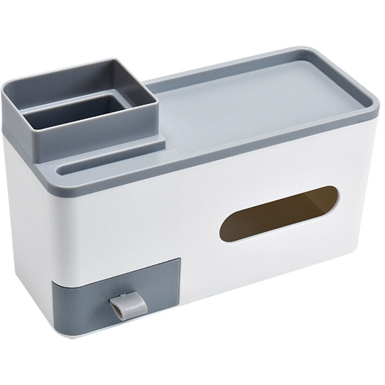 Desktop Organizer with Drawer Makeup Storage Box Collection Paper Towel Dispenser Desktop Shelf Organizer Garbage Bags Dispenser for Home Office