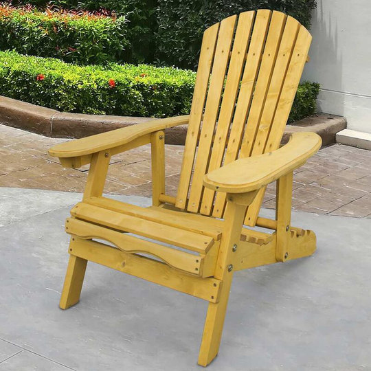 Outdoor Adirondack Garden Patio Chair Armchair with Adjustable Curved Back Rest - Brown