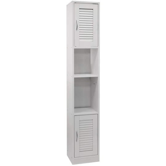Louvre - Tall Louvre Door Bathroom Storage Cabinet with Shelves - White - White