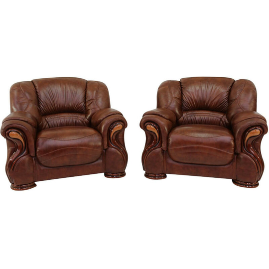 2 x Susanna Italian Leather Armchairs Tabak Brown Offer
