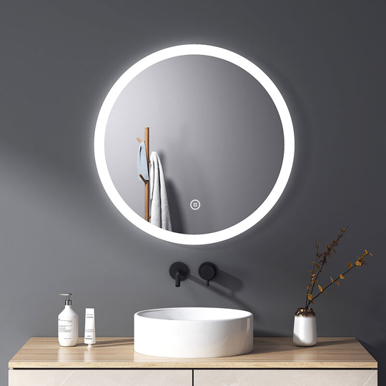 Round Bathroom Mirror ф60cm with Cool White Light led Illuminated, Wall Mounted Mirror with Touch & Anti-fog - ф60cm | Touch + Demister - Meykoers