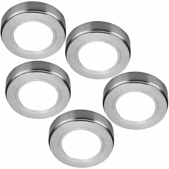 Loops - 5x chrome Round Surface or Flush Under Cabinet Kitchen Light Kit - 240V Mains Powered - Natural White led