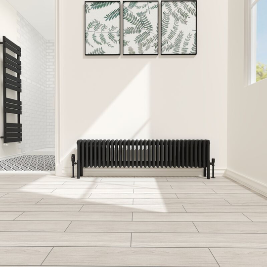NRG - Traditional 4 Column Radiator Cast Iron Style Heating Rads Horizontal Black 300x1460mm