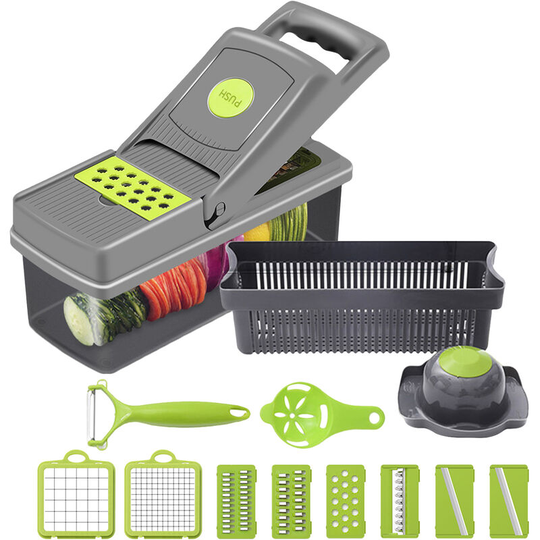 12 in 1 Multifunctional Vegetable Chopper Manual Chopper with Container Food Chopper Cutter for Onion Garlic Carrot Potato With Egg Separator Peeler