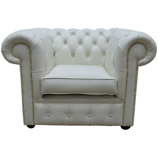 Chesterfield Low Back Club Chair Shelly White Leather
