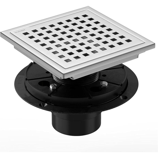 Shower Drain, 6 Inch Square Shower Drain with Flange (Brushed Nickel), 304 Stainless Steel Shower Drain with Removable Grate, Drain Shower