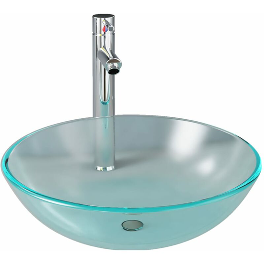 Bathroom Sink with Tap and Push Drain Frosted Tempered Glass vidaXL - Silver