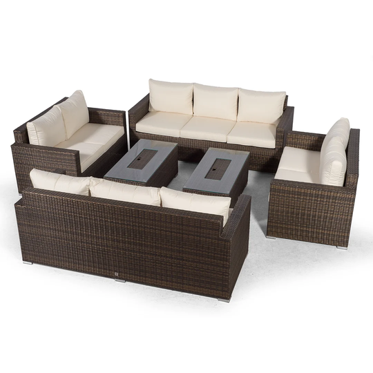 Villatoro Brown Rattan 2 X 3 Seat Sofa + 2 X 2 Seat Sofa & Ice Bucket Rectangle Coffee Table, Outdoor Patio Garden Furniture