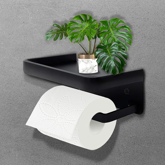 Toilet Paper Holder with Shelf, Black Toilet Paper Holder, Toilet Paper roll Holder, Bathroom Adhesive Toilet Paper Holder Modern Paper Towel Hol