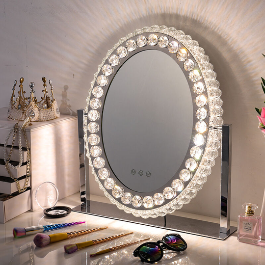 Livingandhome Crystal Dressing Makeup Mirror with Dimmable Led Light